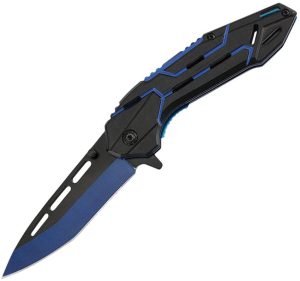ElitEdge Linerlock A/O Blue Tanto Assisted Folding Knife