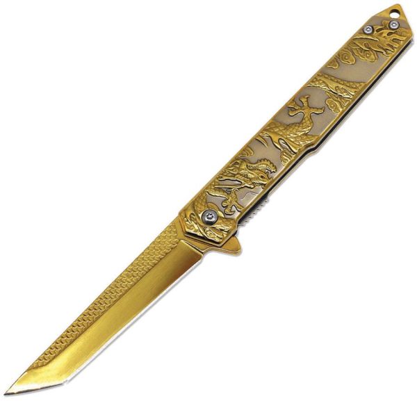 ElitEdge Dragon Linerlock A/O Gold Tanto Blade