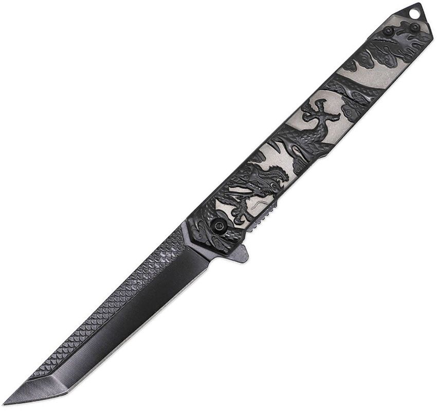 EE10A134SB.jpg ElitEdge Dragon Assisted Opening Linerlock Folding Knife 3.5" Black Tanto