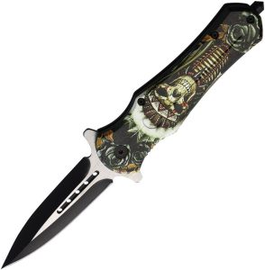 ElitEdge Linerlock A/O Western Skull Nickel Handle Knife