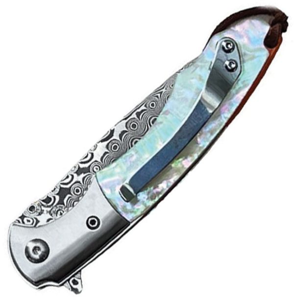 ElitEdge Linerlock Damascus Folding Knife Mother of Pearl