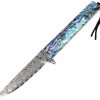 ElitEdge Linerlock Damascus 3" Folding Knife Abalone Handle