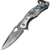 ElitEdge Linerlock Damascus Folding Knife Abalone Handle 3"