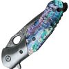 ElitEdge Linerlock Damascus Folding Knife Abalone Handle 3"