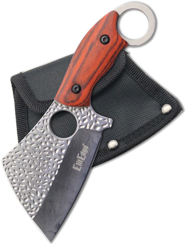 EE20664SW.jpg ElitEdge Fixed Blade Cleaver Brown Wood 3.75" Stonewash w/ Sheath