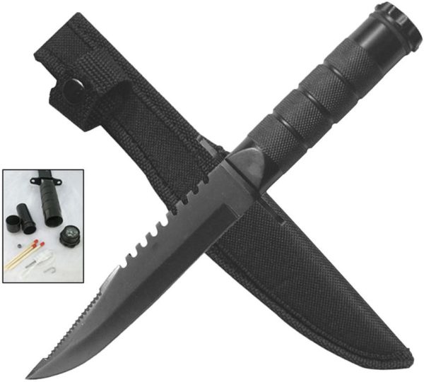 ElitEdge Survival Fixed Blade Black - Sawback Clip Point