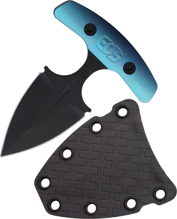 EOS Aztec Push Dagger Black Titanium Blade Blue Handle Fixed