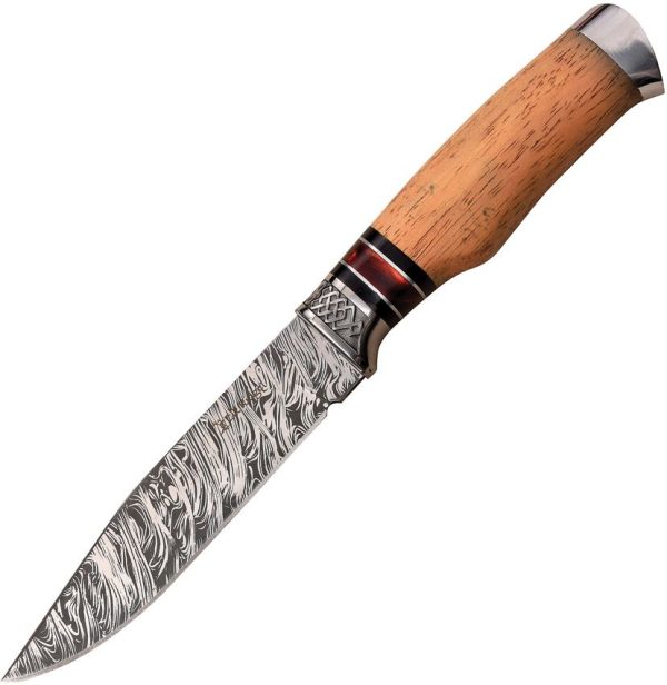 Elk Ridge Fixed Blade 5.75" Damascus Stainless Maple Handle Knife