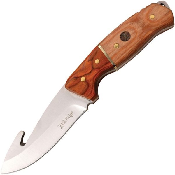 Elk Ridge Fixed Blade Guthook Brown Pakkawood