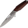Elk Ridge Linerlock Damascus Folding Knife 3.13" Brown Wood