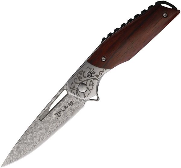Elk Ridge Linerlock Damascus Folding Knife 3.13" Brown Wood