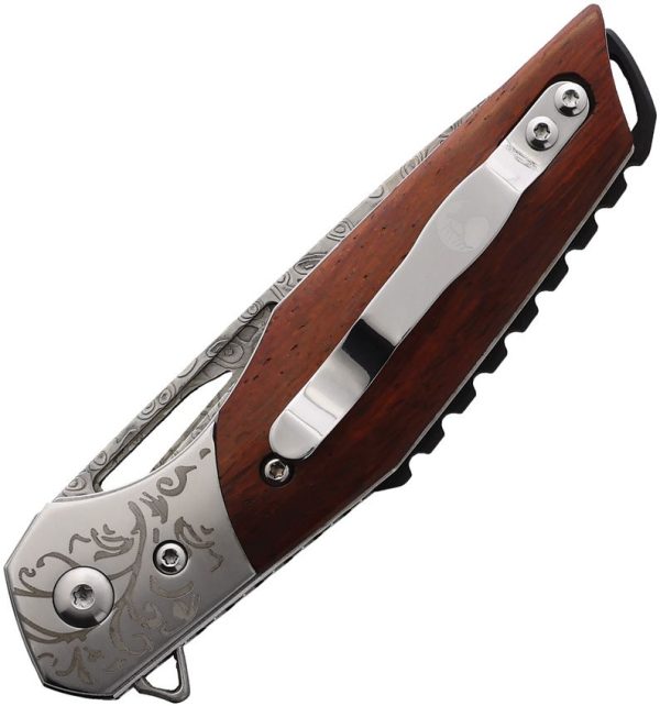 Elk Ridge Linerlock Damascus Folding Knife 3.13" Brown Wood