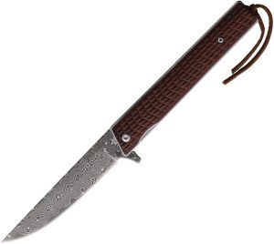 Elk Ridge Linerlock Damascus 3.38" Folding Knife Brown Wood