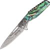 Elk Ridge Linerlock Abalone Damascus Steel Folding Knife