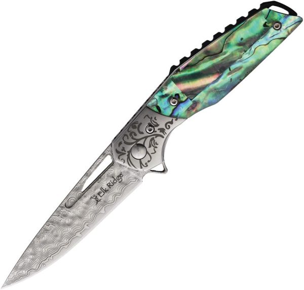 Elk Ridge Linerlock Abalone Damascus Steel Folding Knife