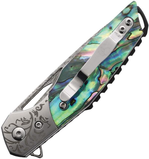 Elk Ridge Linerlock Abalone Damascus Steel Folding Knife