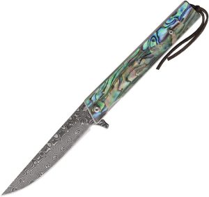 Elk Ridge Linerlock Abalone Damascus Steel Folding Knife