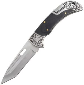 Elk Ridge Lockback Gray Tanto Blade - Wood Handle