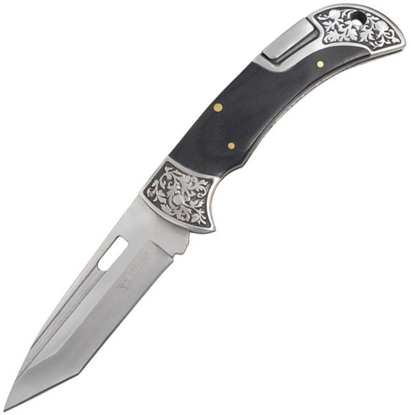 Elk Ridge Lockback Gray Tanto Blade - Wood Handle