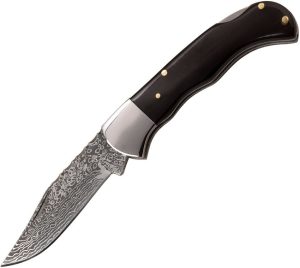 ER956BH.jpg Elk Ridge Lockback Buffalo Horn Damascus Clip Point