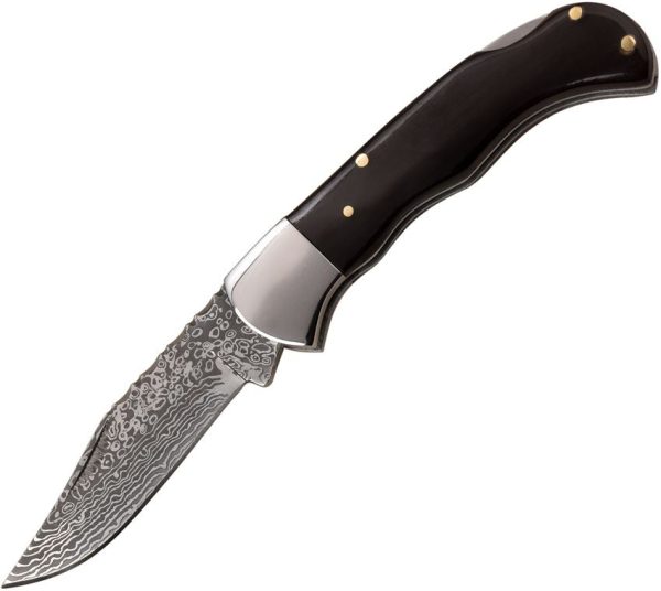 Elk Ridge Lockback Buffalo Horn Damascus Clip Point