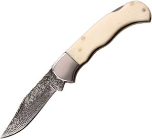 Elk Ridge Lockback White Bone Damascus Clip Point