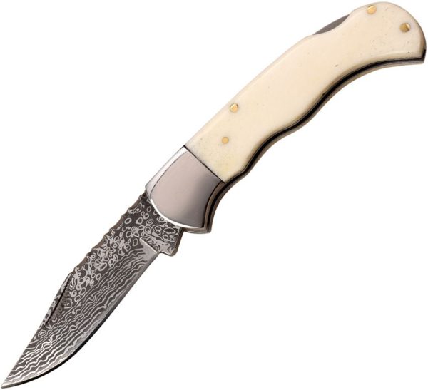 Elk Ridge Lockback White Bone Damascus Clip Point