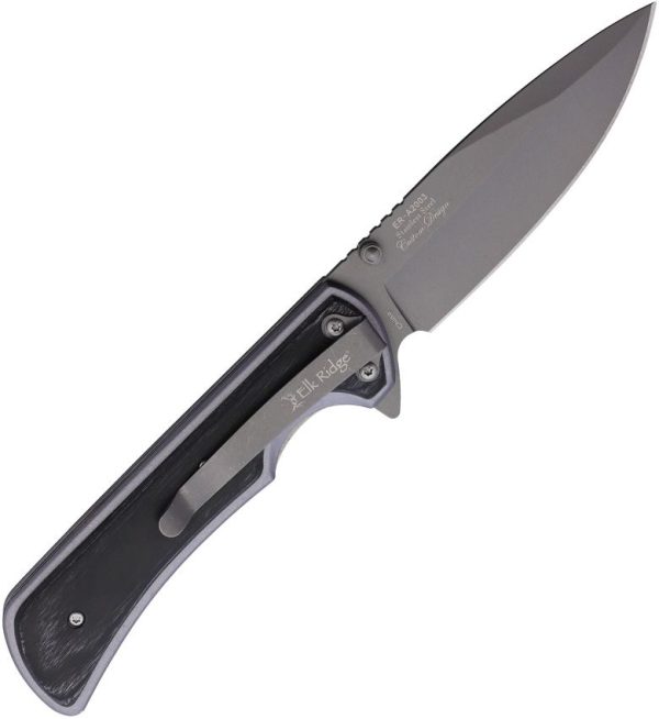 Elk Ridge Linerlock A/O Gray Aluminum Black Wood