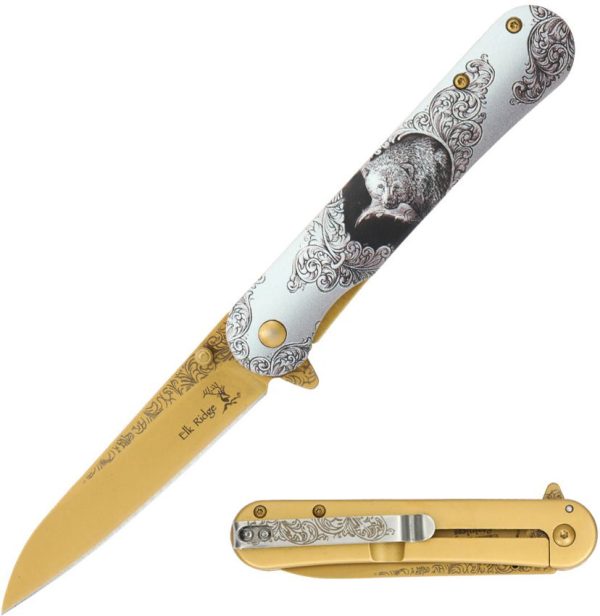Elk Ridge Wildlife Framelock A/O Bear Gold TiNi