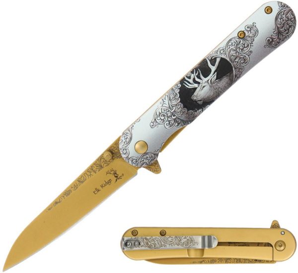 Elk Ridge Wildlife Framelock Assisted - Elk Artwork