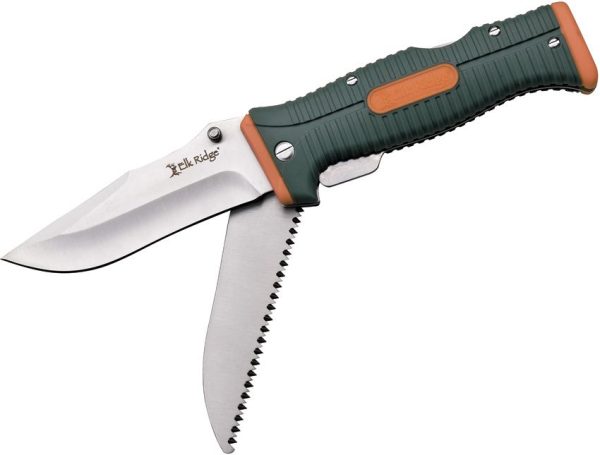 Elk Ridge Lockback Folding Knife - Orange/Green ABS Handle