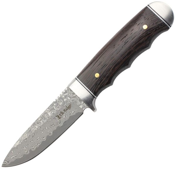 Elk Ridge Fixed Blade Damascus Steel Brown Wood Handle Knife
