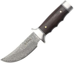 Elk Ridge Fixed Blade 4.5" Damascus Steel Brown Wood Handle Knife