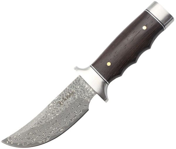 Elk Ridge Fixed Blade 4.5" Damascus Steel Brown Wood Handle Knife