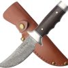 Elk Ridge Fixed Blade 4.5" Damascus Steel Brown Wood Handle Knife
