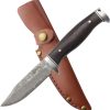 Elk Ridge Fixed Blade Damascus Steel 4.5" Brown Wood Handle Knife