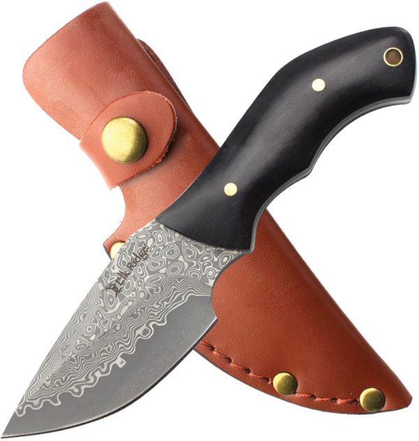 Elk Ridge Fixed Blade Damascus Steel 3.25" Brown Wood Handle