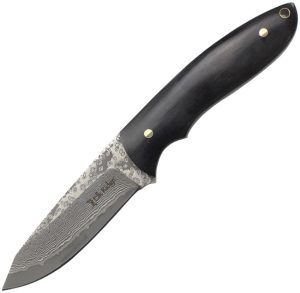 Elk Ridge Fixed Blade Damascus Steel Drop Point Black Wood Handle