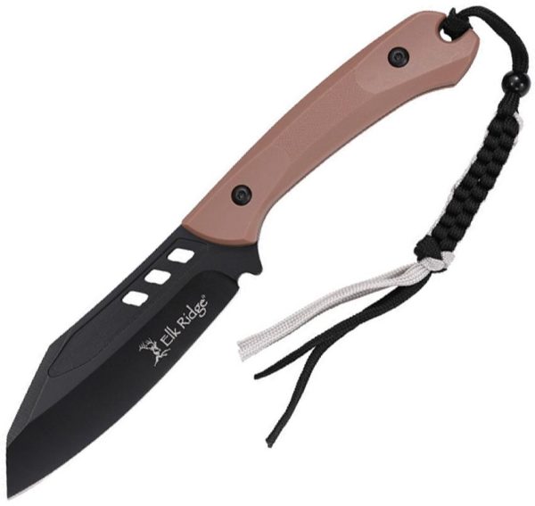 Elk Ridge Fixed Blade Knife 4.38" Black Oxide 3Cr13MoV Brown Nylon