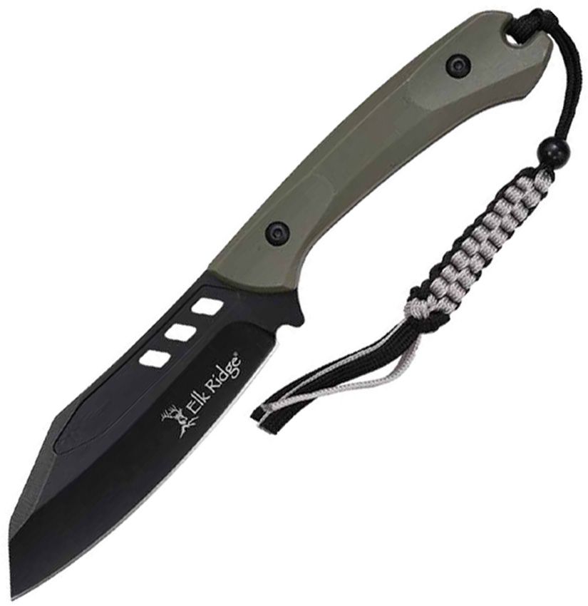 Elk Ridge 4.38" Fixed Blade Knife Green Nylon Handle with Sheath