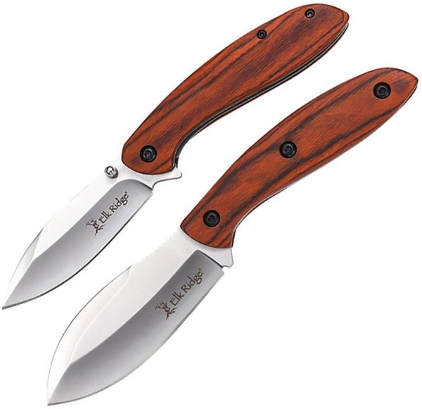 Elk Ridge Fixed/Folder Combo Brown Wood Handle Set