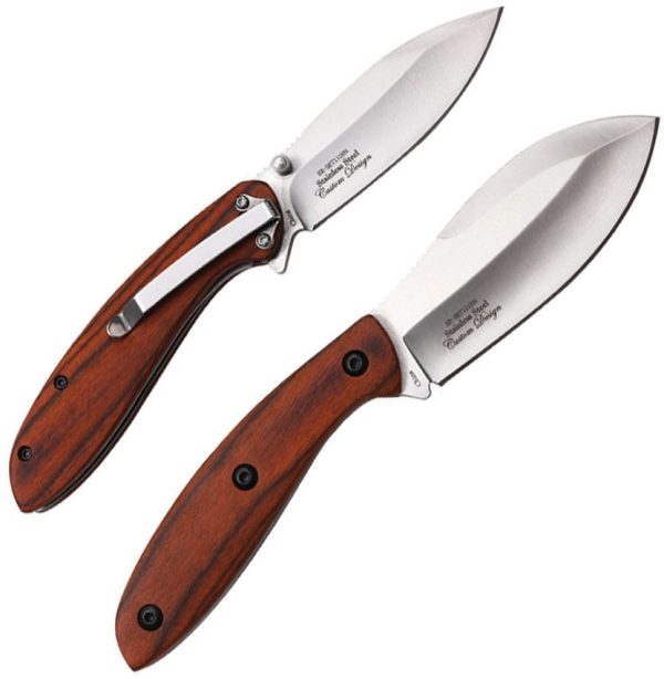 Elk Ridge Fixed/Folder Combo Brown Wood Handle Set