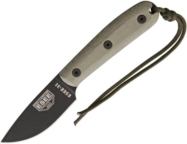 ESEE Model 3 Fixed Blade Knife 1095HC Steel Green Micarta