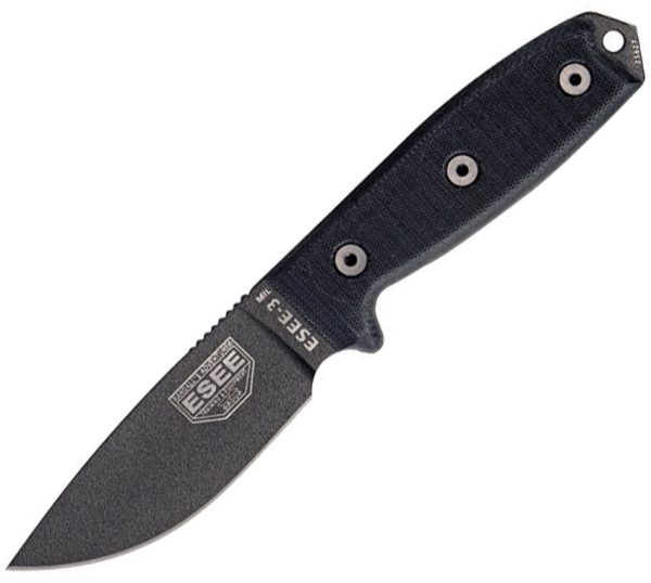 ESEE Model 3 Black Fixed Blade Knife 1095HC Steel G10 Handle