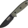 ESEE Model 3MIL Serrated Fixed Blade Knife 1095HC Steel Green Micarta