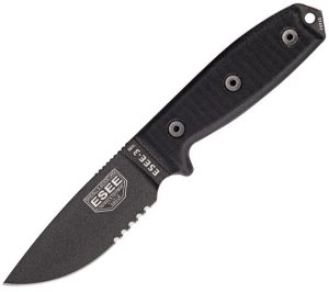 ESEE Model 3 Black Fixed Blade Knife Serrated 1095HC Steel