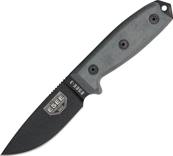 ESEE Model 3 Fixed Blade Knife 1095HC Steel Black Micarta