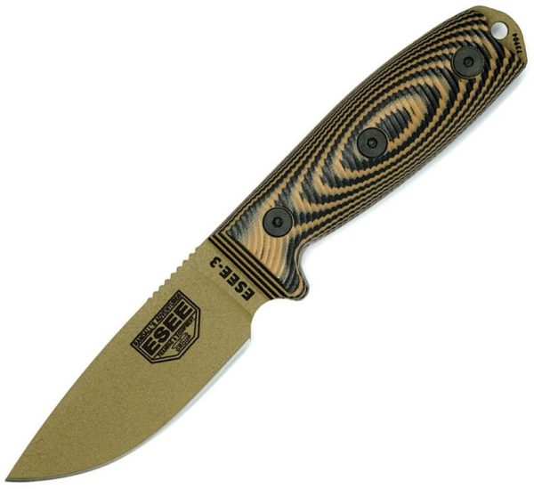 ESEE Model 3 3D Fixed Blade Coyote 1095HC Steel USA Made