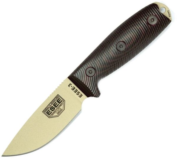 ESEE Model 3 3D Fixed Blade Knife 1095HC Desert Tan USA