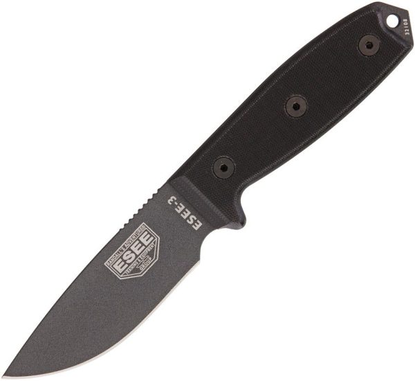 ESEE Model 3 Tactical Fixed Blade Knife 1095HC Black Micarta